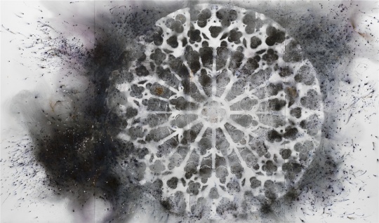 蔡国强《黑光 No. 1》360×600cm 火药、画布 2020,Christopher Burke摄,蔡工作室提供
蔡国强《黑光 No. 1》360×600cm 火药、画布 2020,Christopher Burke摄,蔡工作室提供