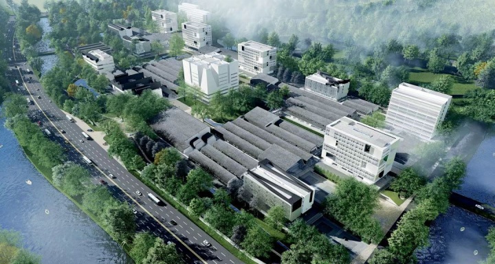 中国美术学院良渚校区鸟瞰效果图，由建筑师张永和他领衔的建筑事务所“非常建筑”设计，预计将于今年年底投入使用
