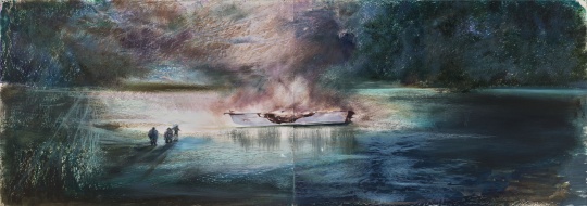 刘海辰《重生之河 No. 3》36×102cm 纸本油画棒 2021
