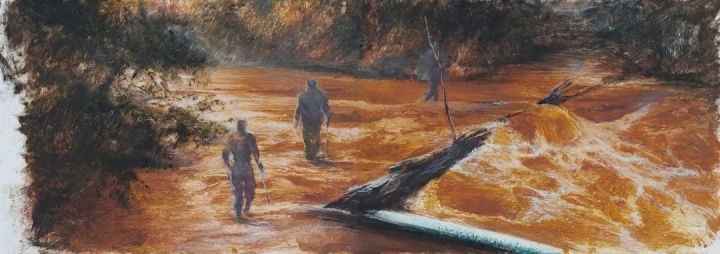 《洪流》 36×102cm 纸本油画棒 2019
《洪流》 36×102cm 纸本油画棒 2019