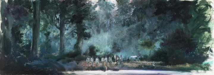 《深林》 36×102cm 纸本油画棒 2021
《深林》 36×102cm 纸本油画棒 2021