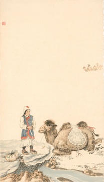 《塞上一景》80 × 46cm 纸本水墨设色 1943
《塞上一景》80 × 46cm 纸本水墨设色 1943
