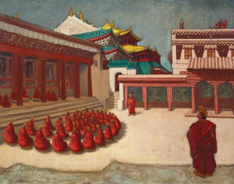 《塔尔寺小金瓦寺》58.5×73.5cm 布面油画 1943年
《塔尔寺小金瓦寺》58.5×73.5cm 布面油画 1943年