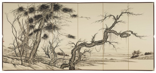 孙逊 《燚秋色》172×379cm 日本屏风，墨 2020 
