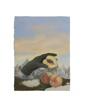 林山  《奶牛地毯上的桃子 40×30cm  铝板油画 2021 
