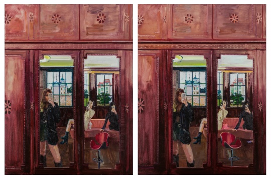 李青 《大家来找茬·后窗(两图有六处不同)》160×120cm×2 布面油画 2019-2020
李青 《大家来找茬·后窗(两图有六处不同)》160×120cm×2 布面油画 2019-2020