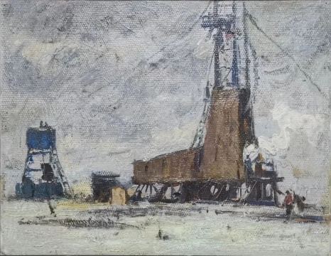 荒原钻探 26.2cmX32.5cm 1965 亚麻布油画 马常利
荒原钻探 26.2cmX32.5cm 1965 亚麻布油画 马常利
