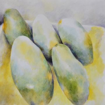 《 第六颗芒果》110×110cm 纸本水彩 2019
《 第六颗芒果》110×110cm 纸本水彩 2019