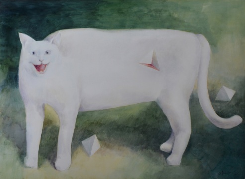 《照虎画猫》 110×150cm  纸本水彩 2019
