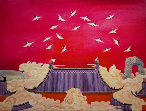 王明贤《红色瑞鹤图》105×80cm 布面油画 2013
王明贤《红色瑞鹤图》105×80cm 布面油画 2013