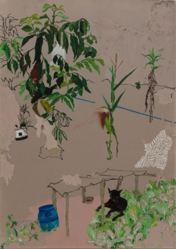 《自留地-微风》35.5×24.5cm 丝绸上国画,油性颜料 2020
《自留地-微风》35.5×24.5cm 丝绸上国画,油性颜料 2020