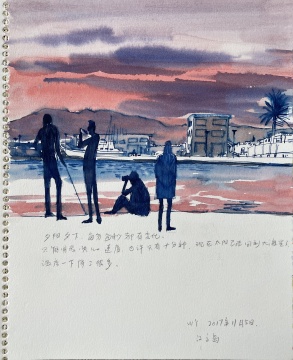王岩 《江之岛的黄昏》34×26cm 纸本水彩 2018
王岩 《江之岛的黄昏》34×26cm 纸本水彩 2018