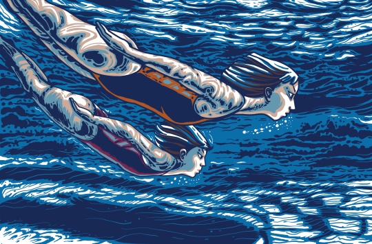 王岩 《1984年夏天潜水》 42×65cm 丝网版画 2013

