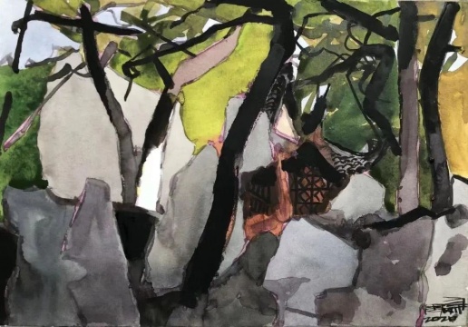周刚,《山古水疏》,2020,水彩,19.2×27cm,作品由ACAE画廊提供
周刚,《山古水疏》,2020,水彩,19.2×27cm,作品由ACAE画廊提供