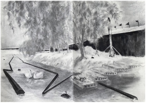 《管道》42×59cm 纸、木炭 2021
《管道》42×59cm 纸、木炭 2021
