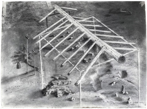 《新房》57×76cm 纸、木炭 2012
《新房》57×76cm 纸、木炭 2012
