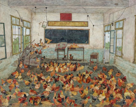 赵延斌 《鸡圈》 57×72cm 木板丙烯 2015
赵延斌 《鸡圈》 57×72cm 木板丙烯 2015