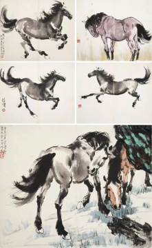 徐悲鸿 《画马集》
设色、水墨纸本 册页（五开）
30×37.5㎝×5
1939-1940年作


