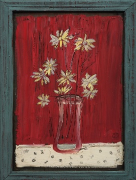 常玉 （1895-1966） 
《红底瓶菊》 
油画镜面 
33.5×23.5 cm 
1930-1950年代 


