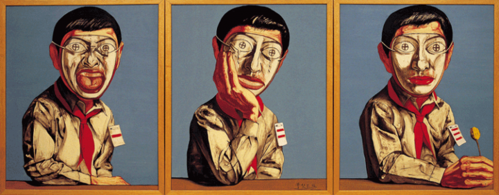 《面具系列No.11》 60×150cm (三拼) 布面油画 1996
