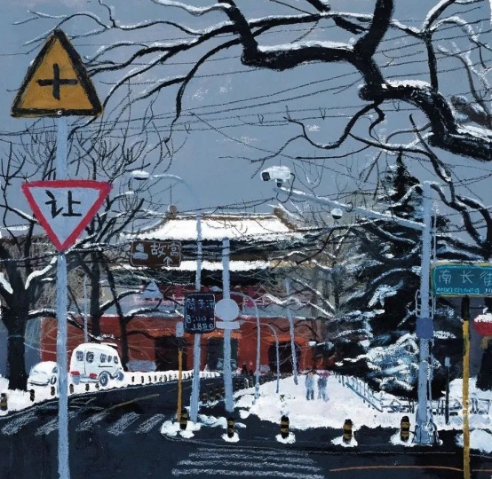 《西华门的雪》58x68cm 纸本丙烯、油画棒 2011
