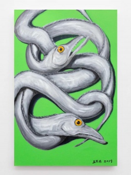 王兴杰 《两条刀鱼》 120×80cm 布面丙烯 2019
王兴杰 《两条刀鱼》 120×80cm 布面丙烯 2019