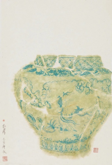 《正统青花人物大罐之二》52×36cm 纸本水墨 2019
