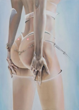 宋琨 《Bondage V》125×90×6cm 布面油画、PVC透明皮带 2022 
