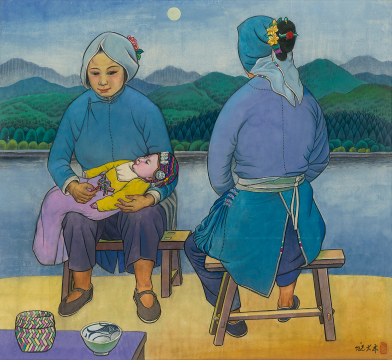 《月下人家》82.5×90cm 纸本设色 1980年代
《月下人家》82.5×90cm 纸本设色 1980年代