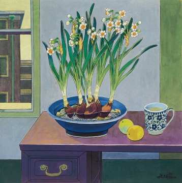 《水仙花》72×72cm 纸本设色 1992年
《水仙花》72×72cm 纸本设色 1992年
