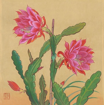 《令箭荷花》39.5×39.5cm 纸本设色 1980年代