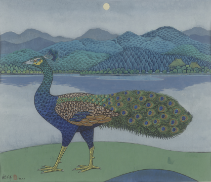 《孔雀》 87.5×102cm 纸本设色 1993年 《孔雀》 87.5×102cm 纸本设色 1993年