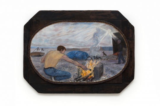 《生火》80.5×107×3.5cm  木板油画 1989
