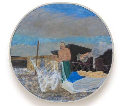 《夏日织网的保罗》43×45cm 木板油画、树脂性油、棕榈蜡 1978
