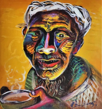 《父亲变形之二》54×50cm 纸本油画 2003
《父亲变形之二》54×50cm 纸本油画 2003