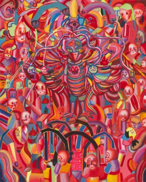 梁曼勇 《孔雀开屏》 200×160cm 布面丙烯 2021&nbsp;
