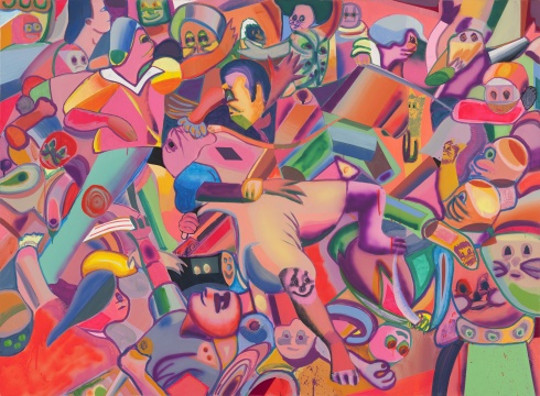 梁曼勇 《对决2》 110×150cm&nbsp; 布面丙烯 2021
