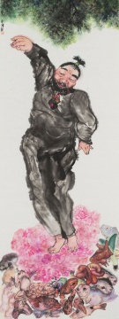 李津《春之歌2》(局部)230×53cm 纸本设色,2022
李津《春之歌2》(局部)230×53cm 纸本设色,2022
