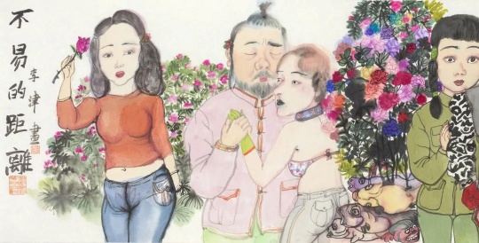 李津《不宜的距离》35×136cm 纸本设色 2022
李津《不宜的距离》35×136cm 纸本设色 2022