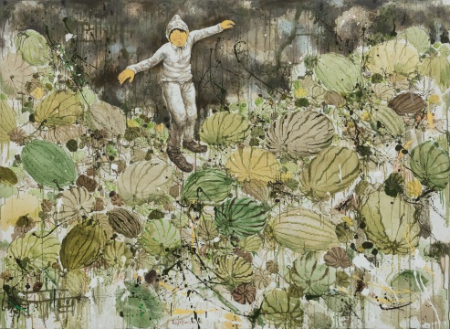 《暗夜西瓜》145 × 200cm 布面丙烯2022
《暗夜西瓜》145 × 200cm 布面丙烯2022
