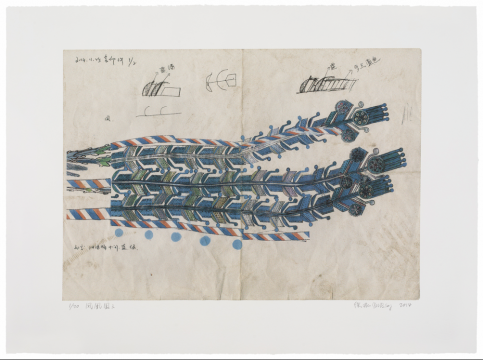 《凤凰图三》,微电压印刷工艺,画纸76×56cm,画芯57.5×41cm,2014
《凤凰图三》,微电压印刷工艺,画纸76×56cm,画芯57.5×41cm,2014