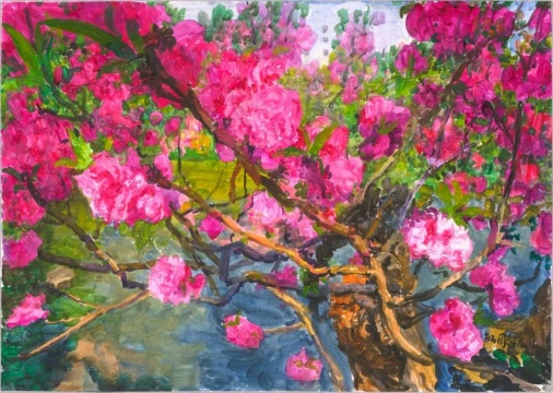 周春芽 再见三月 2020 纸本丙烯 42×59cm
周春芽 再见三月 2020 纸本丙烯 42×59cm
