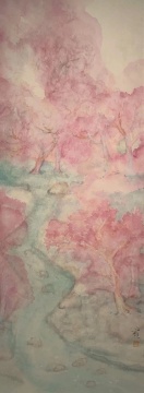《桃花源6》95.5x35.5cm 纸本设色 2022
《桃花源6》95.5x35.5cm 纸本设色 2022