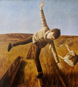 《黄昏时寻求平衡的男孩》175×162cm 布面油画 1989
《黄昏时寻求平衡的男孩》175×162cm 布面油画 1989