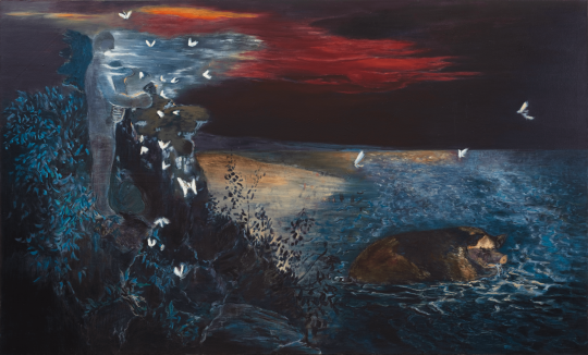 《白色的蝶与飞鸟》,布面油画,170 × 280 cm,2007
《白色的蝶与飞鸟》,布面油画,170 × 280 cm,2007