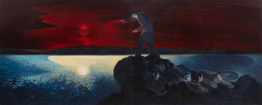 《红色的天空》，布面油画，180 × 440 cm，2007
