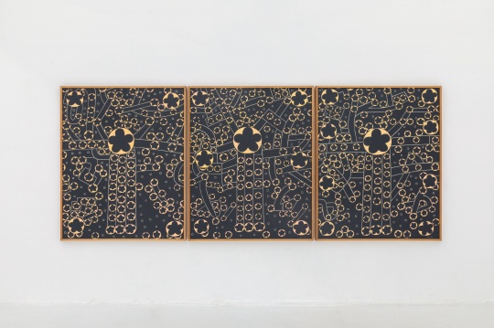 《滚动的樱花（夜色）》162x130.3cm (6 pieces set)  布面丙烯 1989
