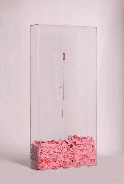 《36cm & 2mm》视频衍生装置,86x41x11cm,取卵针、气球、亚克力,2021
《36cm & 2mm》视频衍生装置,86x41x11cm,取卵针、气球、亚克力,2021