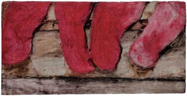 《红鞋垫》15.5×30.5cm 纸板油画 2000
