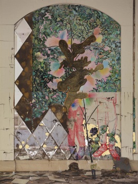 陈彧君，《堕落》，2022，水彩纸上综合材料，299×224 cm
